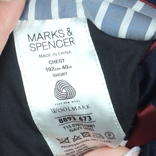 Marks and Spencer Men's Blue Striped Blazer 40R