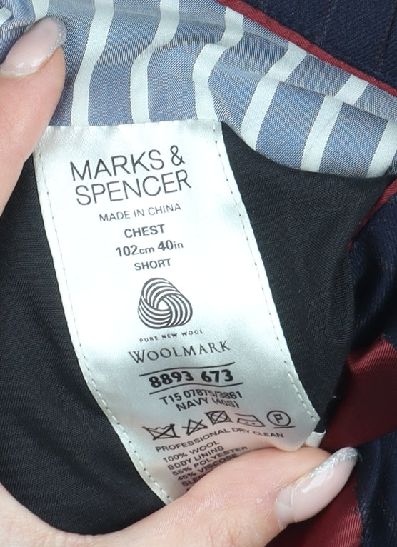Marks and Spencer Men's Blue Striped Blazer 40R