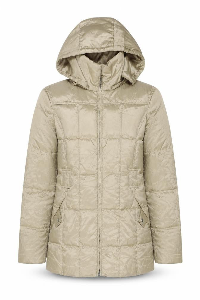 Front view of Marvin Richards Women's Beige Puffer Jacket, size S