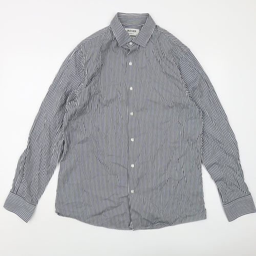 Jaeger Men's Blue Striped Button-Up Shirt L