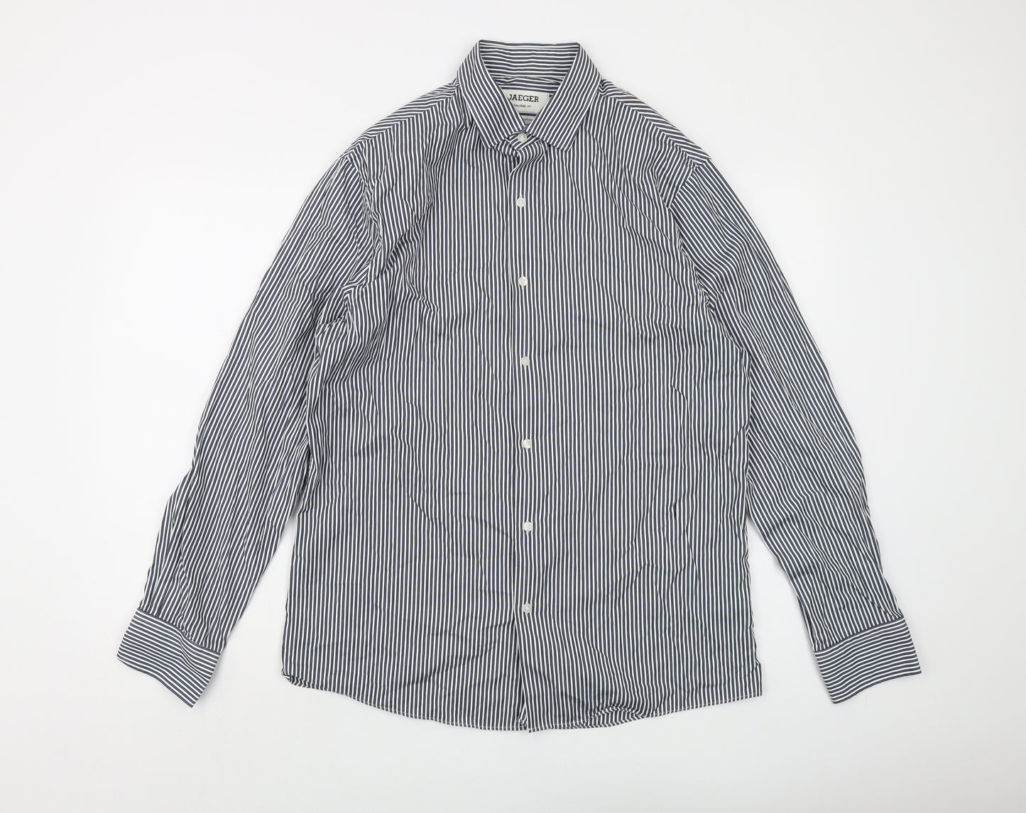 Jaeger Men's Blue Striped Button-Up Shirt L