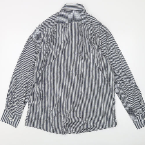 Jaeger Men's Blue Striped Button-Up Shirt L