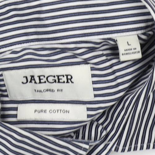 Jaeger Men's Blue Striped Button-Up Shirt L