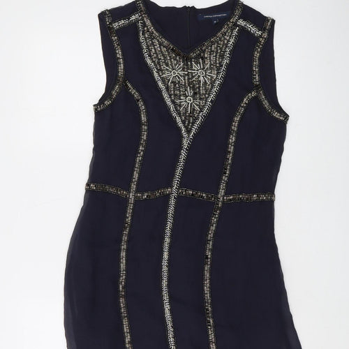 French Connection Women's Black Beaded Silk Dress Size 10