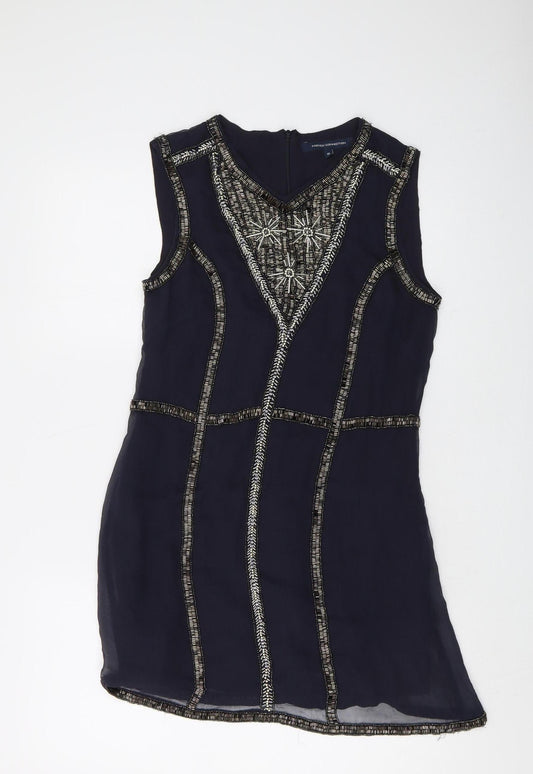 French Connection Women's Black Beaded Silk Dress Size 10