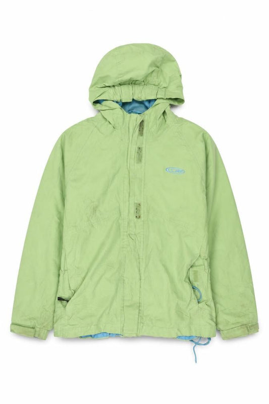 Front view of Gelert unisex kids green parka light hooded jacket 9-10 years