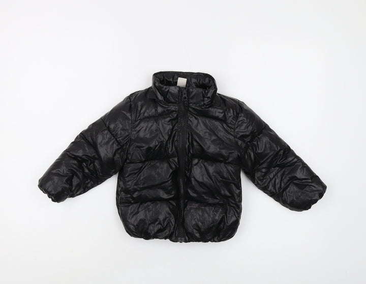 H&M Girls Black Puffer Jacket, 2 Years, Winter Coat