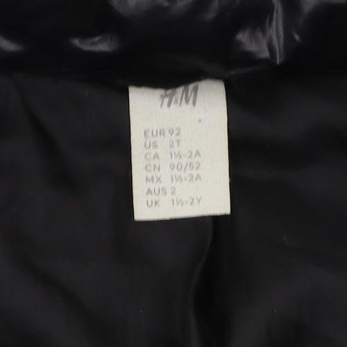 H&M Girls Black Puffer Jacket, 2 Years, Winter Coat