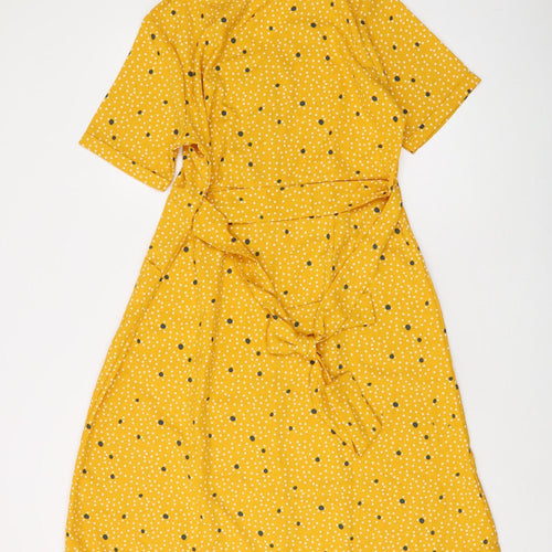 People Yellow Polka Dot Shirt Dress - Medium