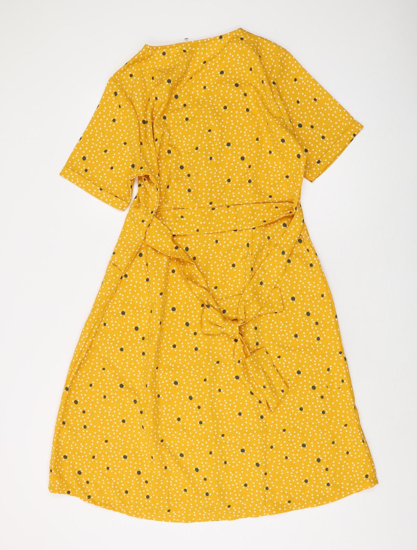 People Yellow Polka Dot Shirt Dress - Medium