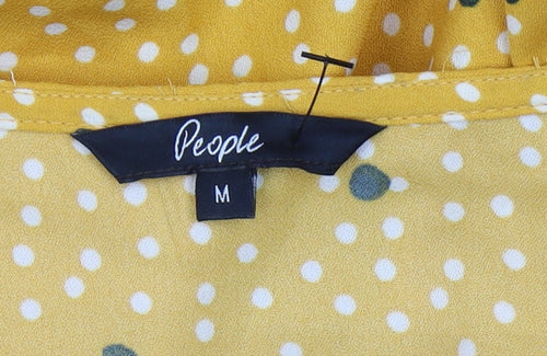 People Yellow Polka Dot Shirt Dress - Medium