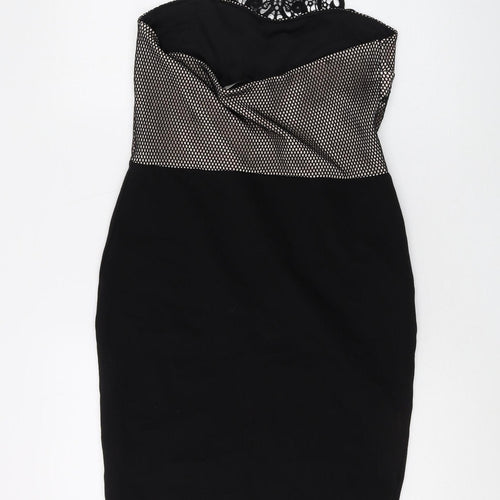 Lipsy Women's Black Bodycon Dress, Size 12, High Neck