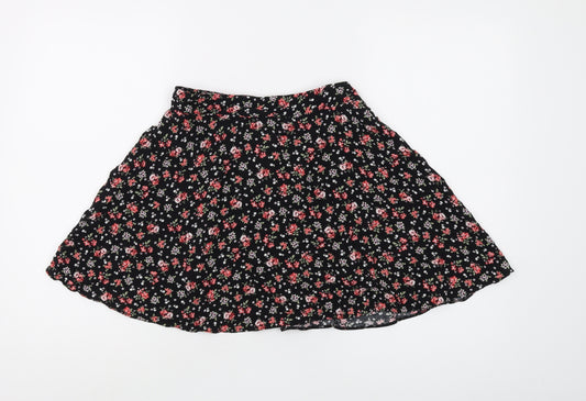 New Look Women's Black Floral A-Line Skirt Size 10