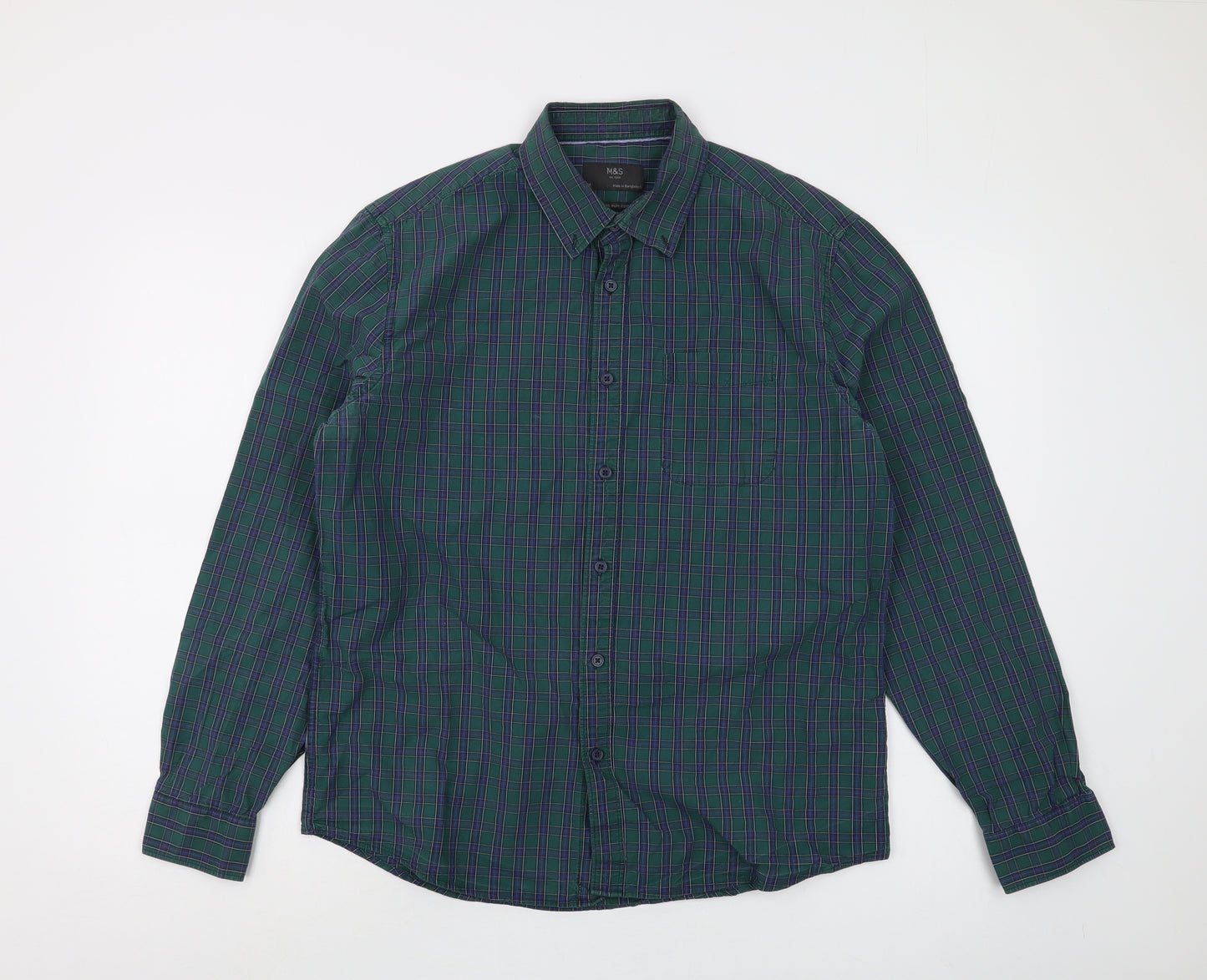 Marks and Spencer Men's Green Plaid Shirt M