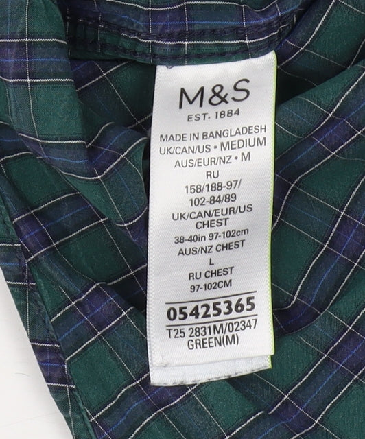 Marks and Spencer Men's Green Plaid Shirt M