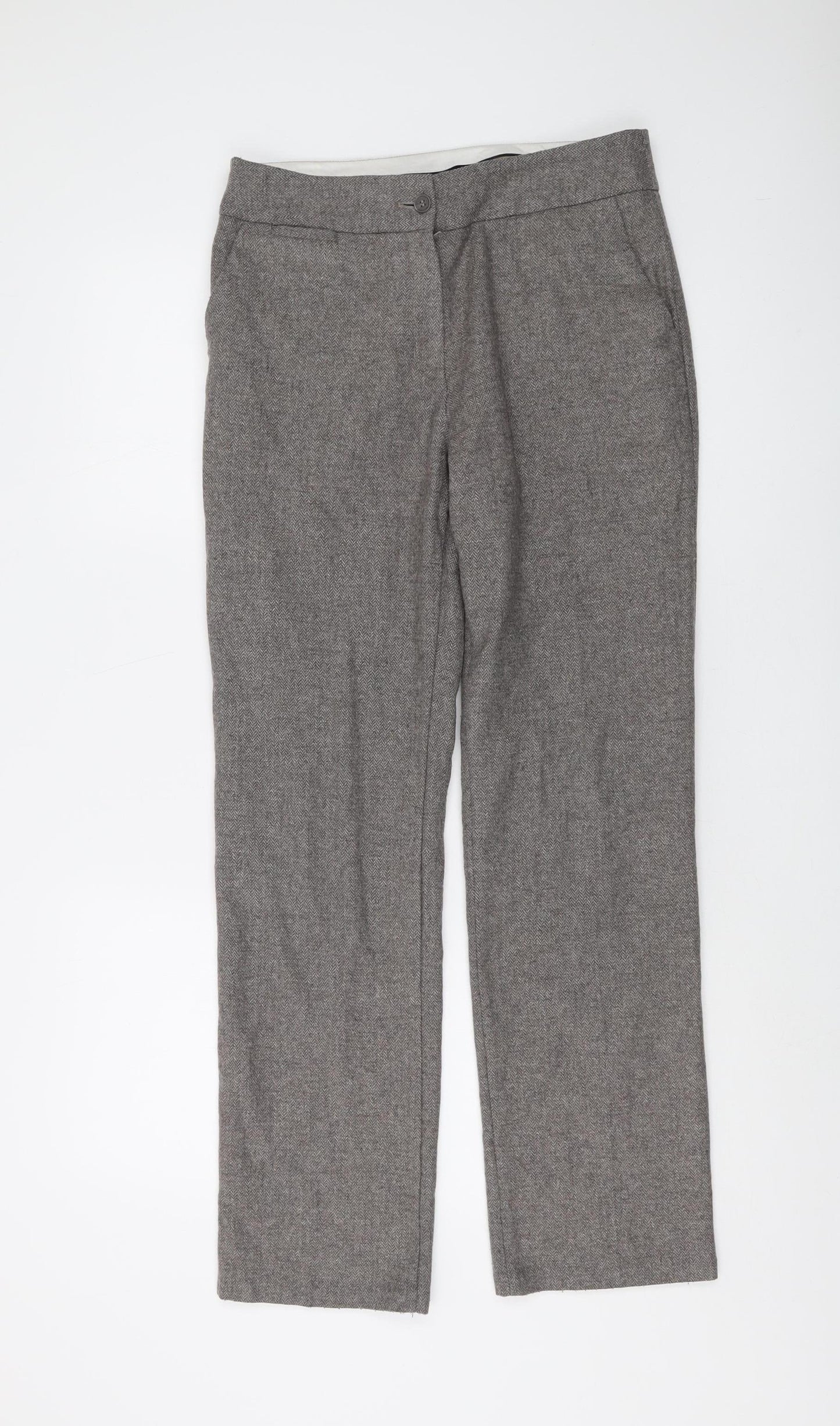 Marks and Spencer Grey Herringbone Dress Pants, Size 10, Wool Blend