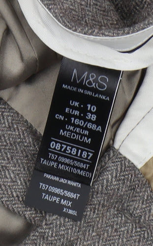 Marks and Spencer Grey Herringbone Dress Pants, Size 10, Wool Blend