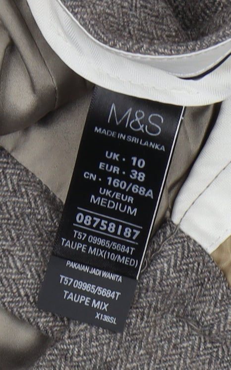 Marks and Spencer Grey Herringbone Dress Pants, Size 10, Wool Blend