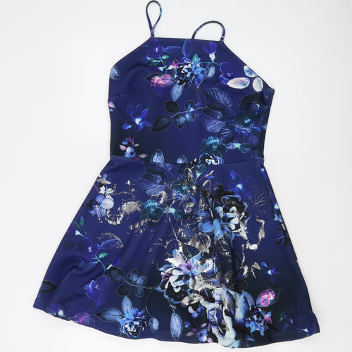 Lipsy Women's Blue Floral Mini Slip Dress Size 12