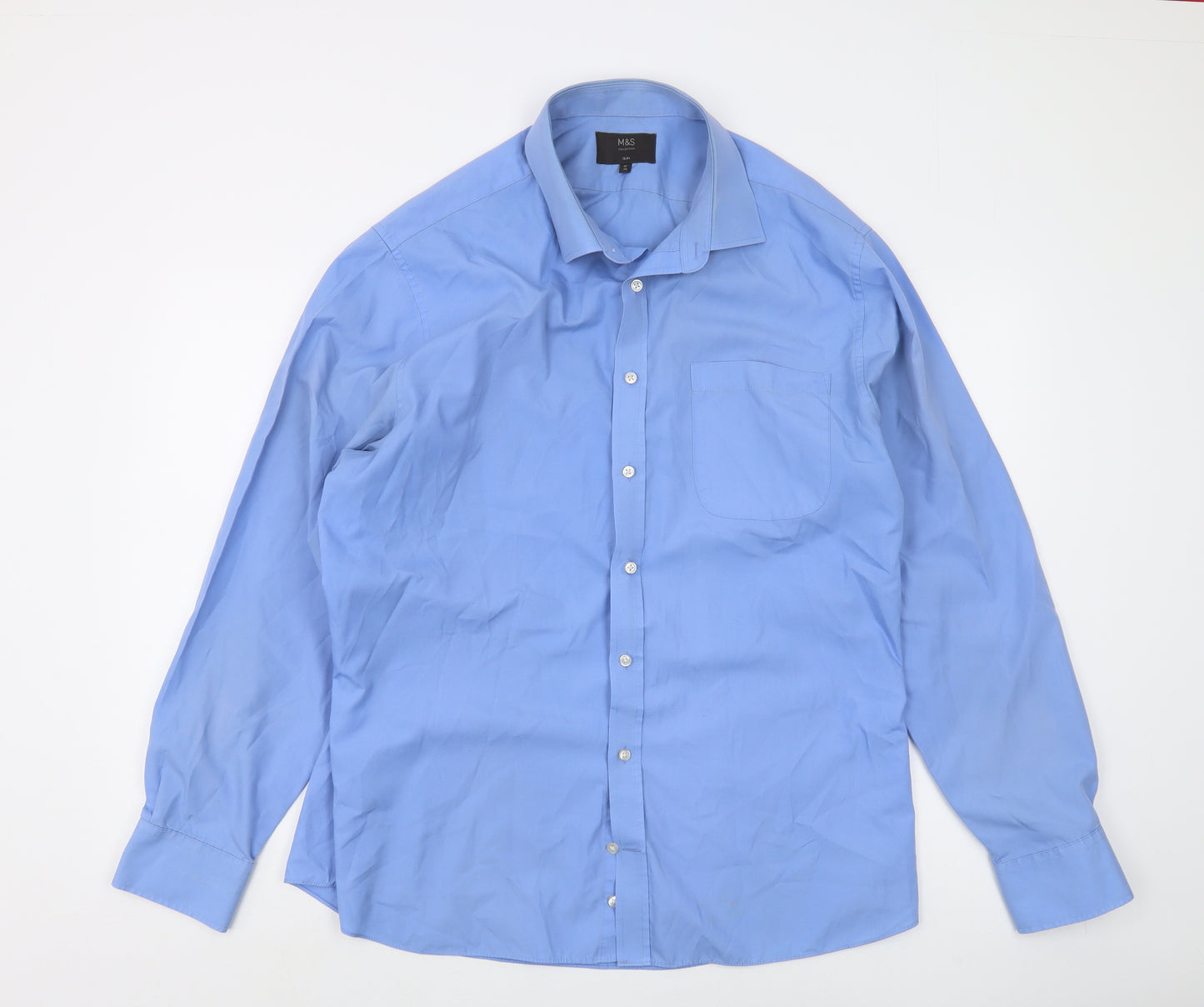 Marks and Spencer Men's Slim Blue Long Sleeve Shirt