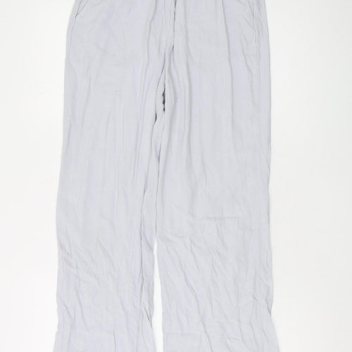 H&M Women's White Wide-Leg Trousers, Size 10, Relaxed Fit