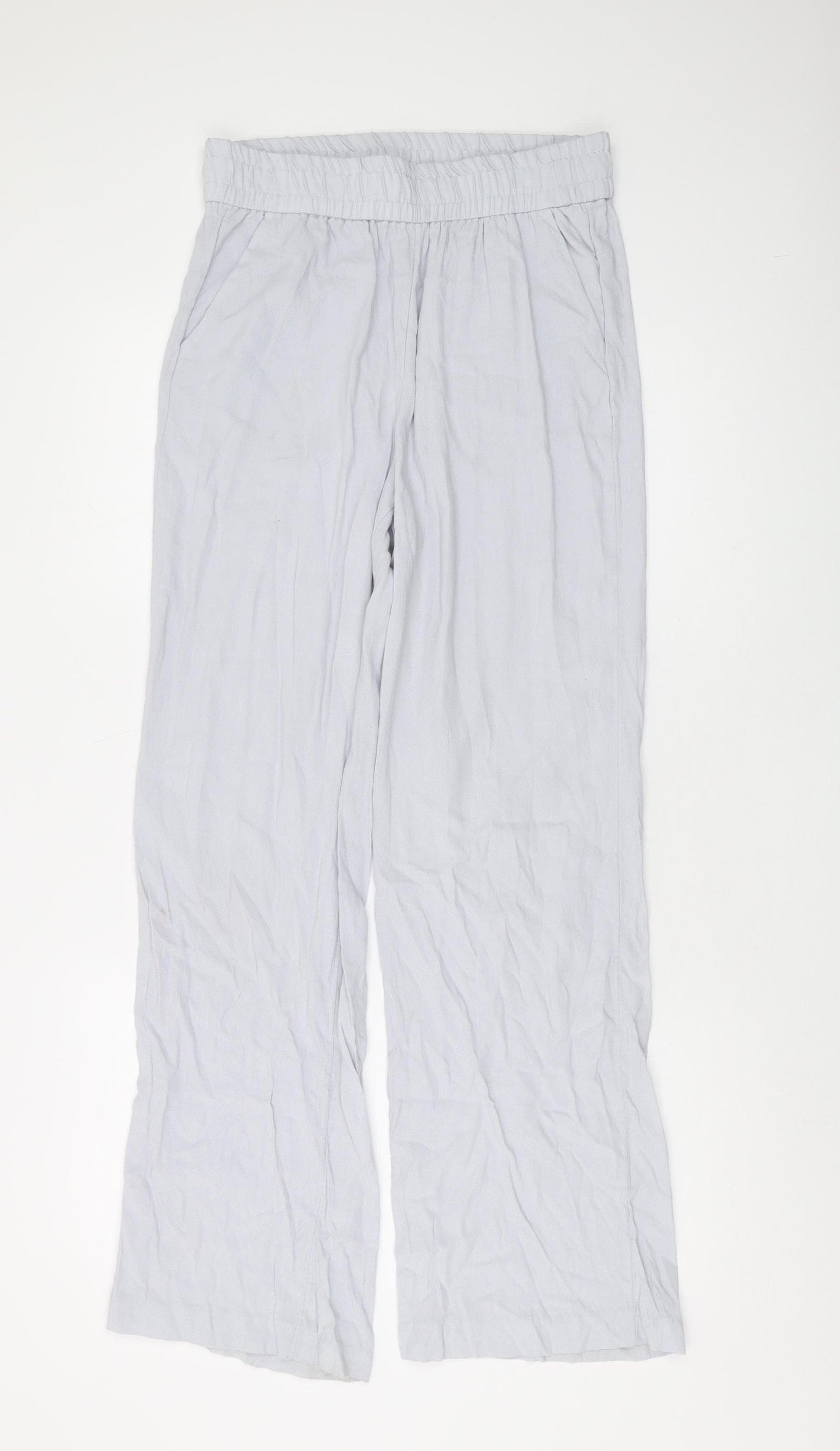 H&M Women's White Wide-Leg Trousers, Size 10, Relaxed Fit