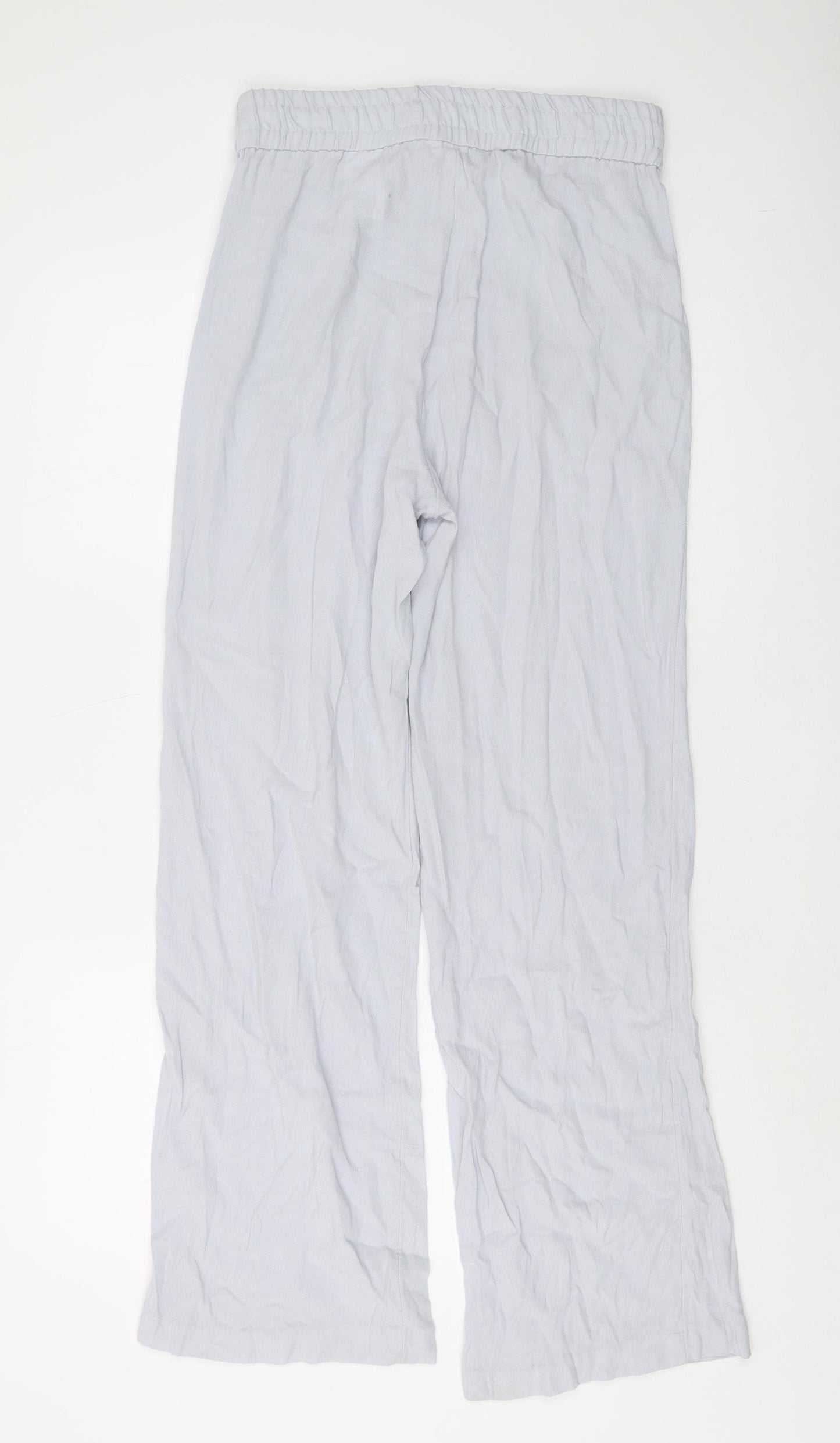 H&M Women's White Wide-Leg Trousers, Size 10, Relaxed Fit