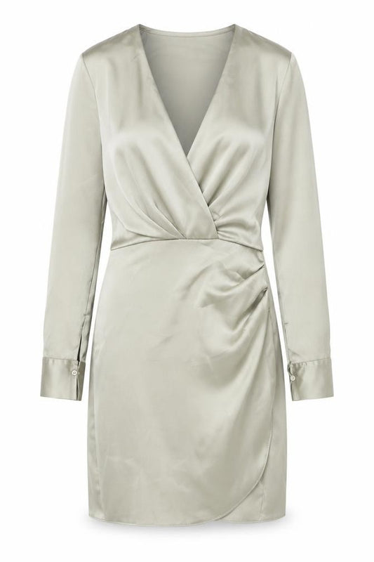 Front view of Zara Women's Grey Satin Wrap Mini Dress XS