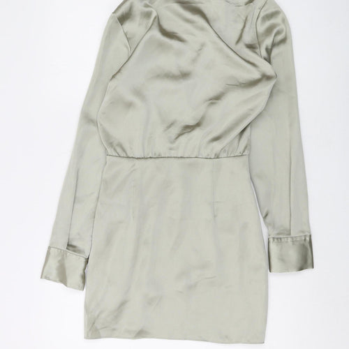 Zara Women's Grey Satin Wrap Mini Dress XS