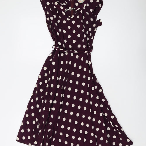 Dorothy Perkins Women's Purple Polka Dot Midi Dress Size 12