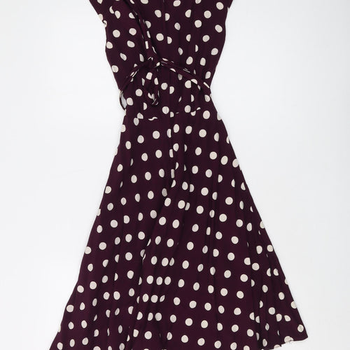 Dorothy Perkins Women's Purple Polka Dot Midi Dress Size 12