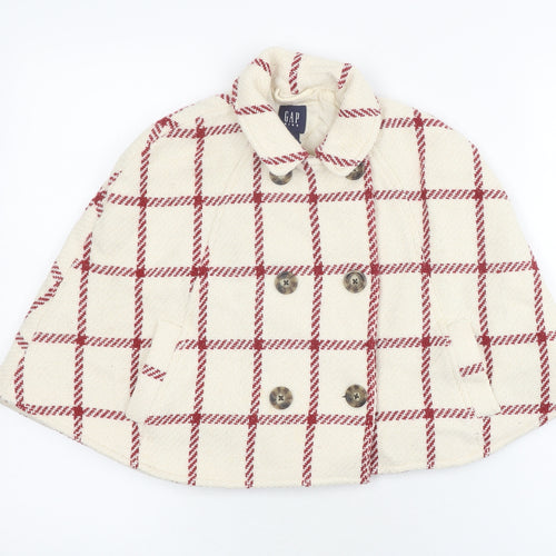 Gap Girls' Ivory Checked Cape Lined Winter Cape