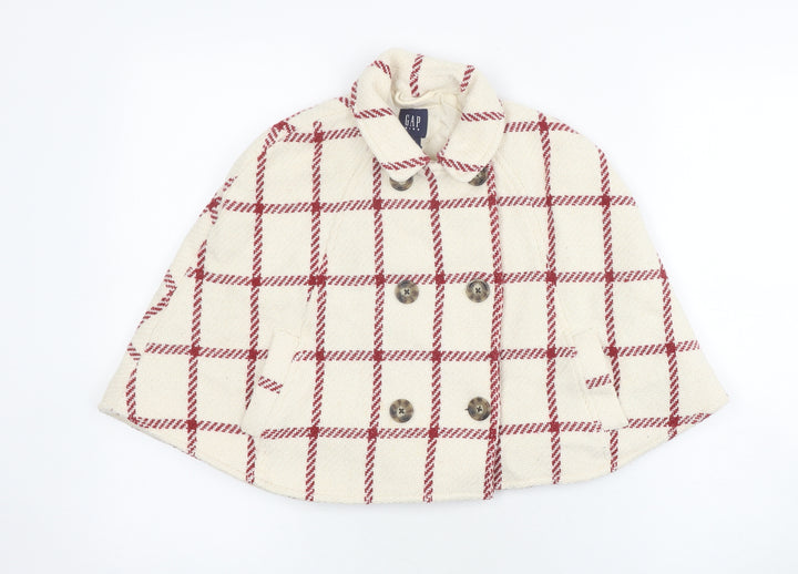 Gap Girls' Ivory Checked Cape Lined Winter Cape