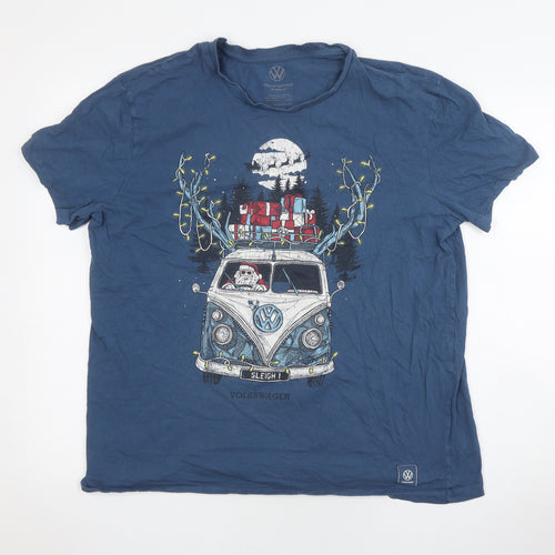 Volkswagen Men's Blue Christmas T-Shirt, Size L