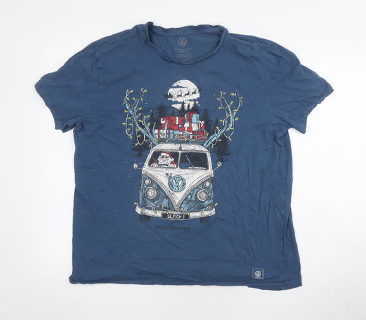 Volkswagen Men's Blue Christmas T-Shirt, Size L