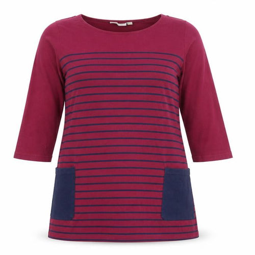 JoJo Maman Bébé Women's Red 3/4 Sleeve Striped T-Shirt