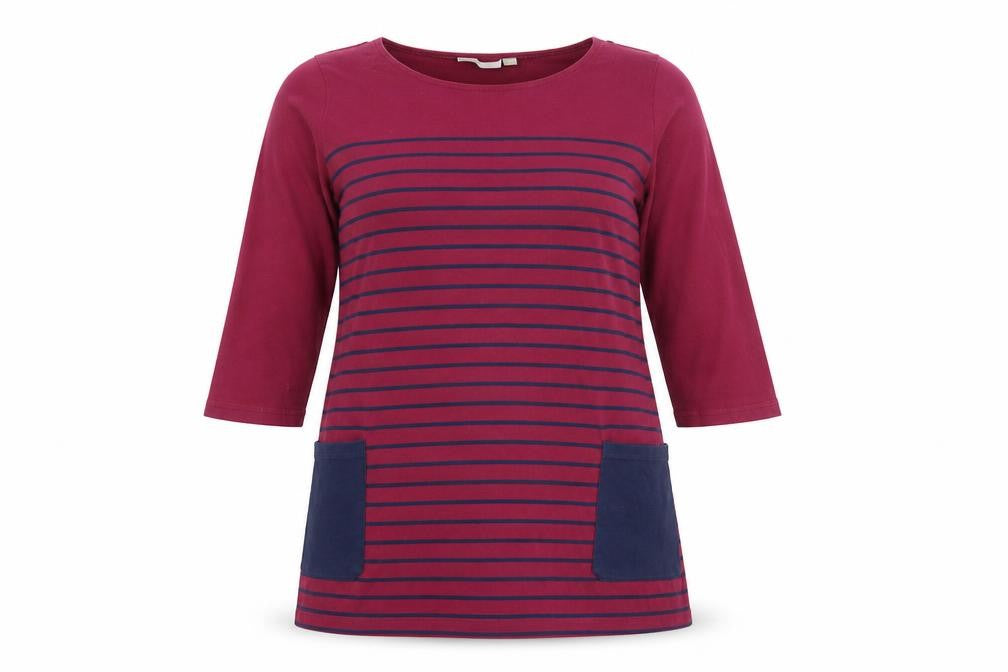 JoJo Maman Bébé Women's Red 3/4 Sleeve Striped T-Shirt