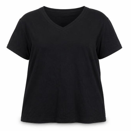 Isle Essentials Women's Black Cotton T-Shirt, Size 14, V-Neck