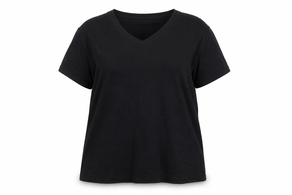 Isle Essentials Women's Black Cotton T-Shirt, Size 14, V-Neck