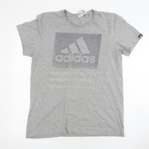 Adidas Men's Grey Graphic Logo T-Shirt Medium