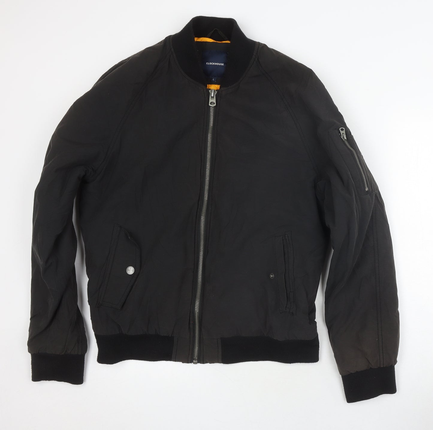 Clockhouse Men's Black Bomber Jacket - Size L, Zip Closure