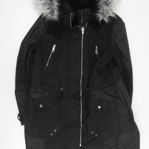 F&F Women's Black Fur Trim Parka Coat, Size 18