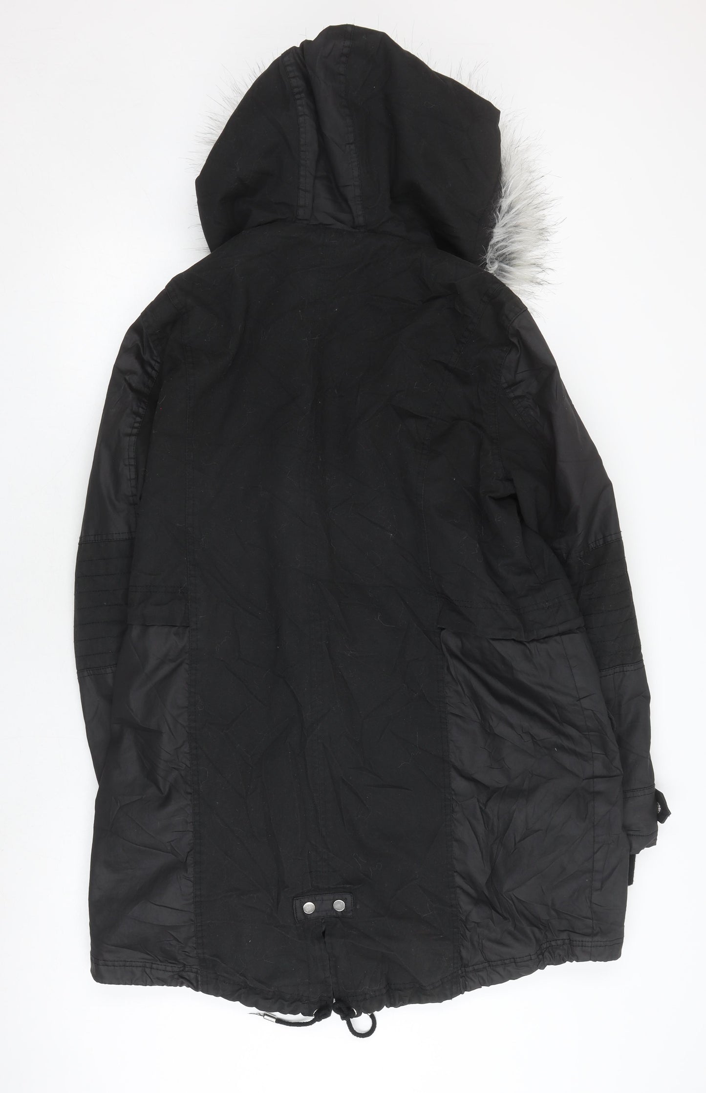 F&F Women's Black Fur Trim Parka Coat, Size 18