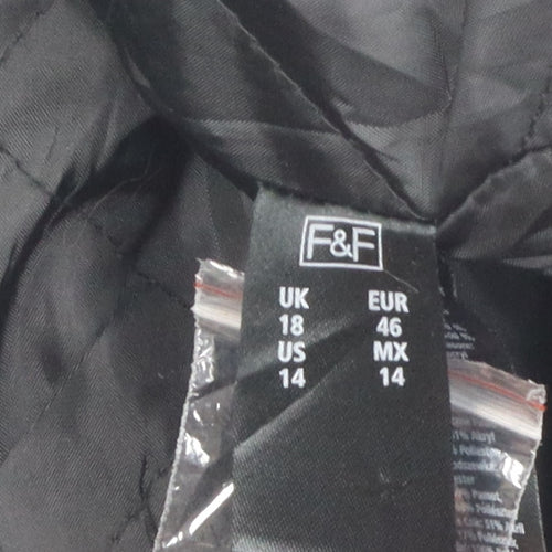 F&F Women's Black Fur Trim Parka Coat, Size 18