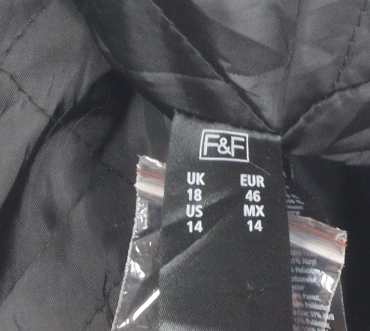 F&F Women's Black Fur Trim Parka Coat, Size 18