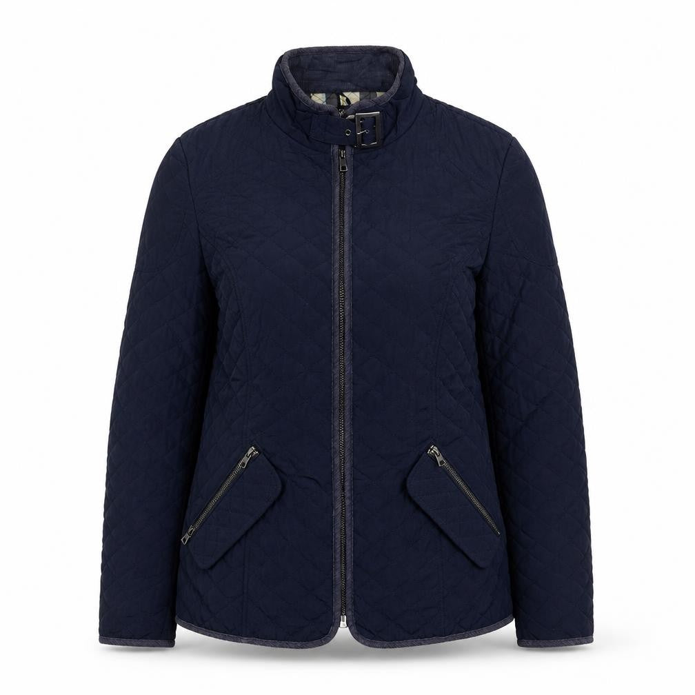 Front view of Next Women's Blue Quilted Jacket, size 12, Casual Zip Closure
