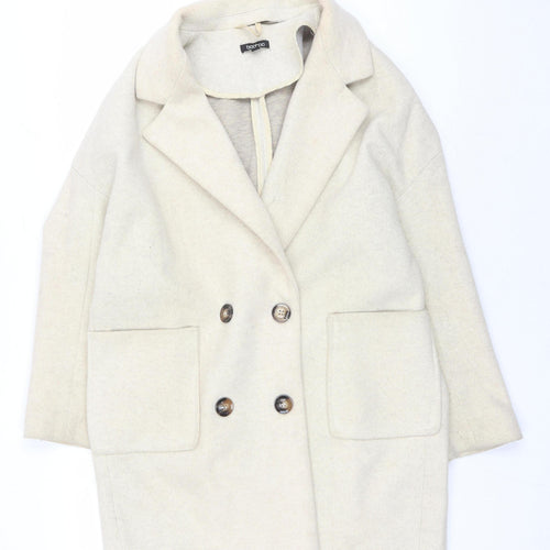 Boohoo Women's Beige Mid-Length Coat, Size 8