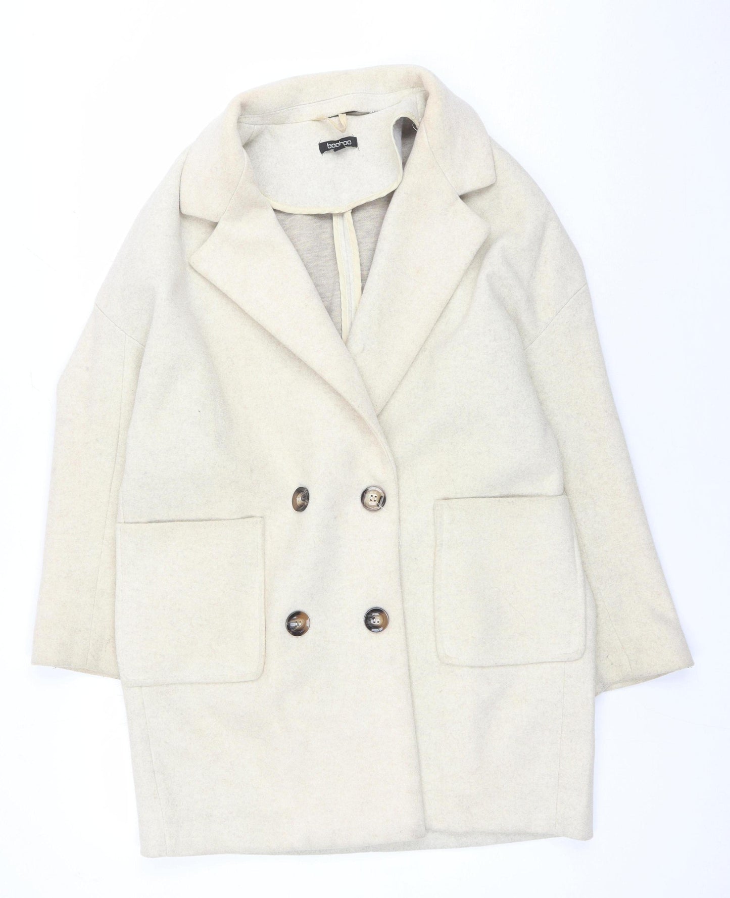 Boohoo Women's Beige Mid-Length Coat, Size 8