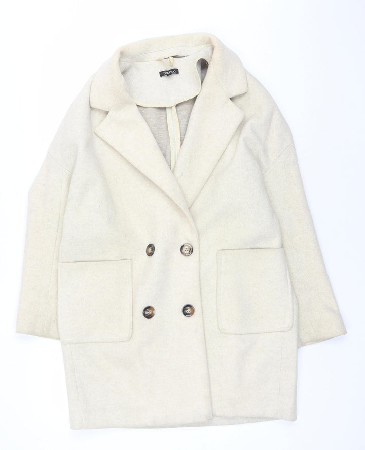 Boohoo Women's Beige Mid-Length Coat, Size 8