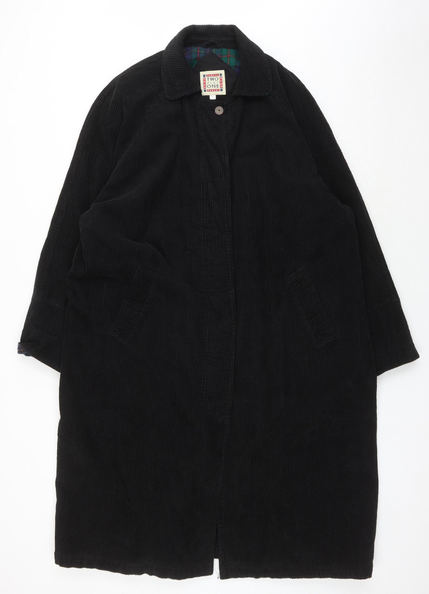 Two Plus One Women's Black Corduroy Long Overcoat Size 14